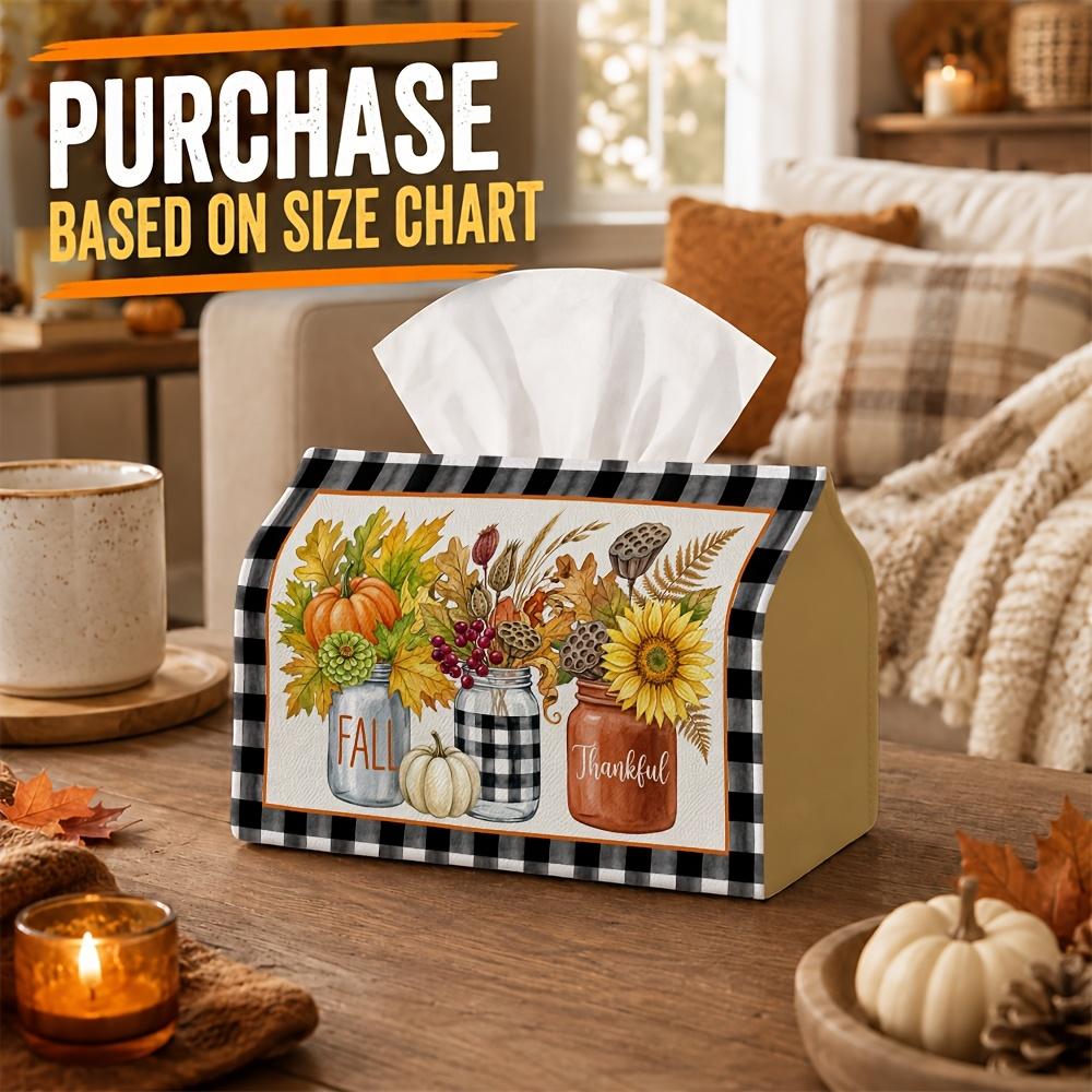 1pc Country Farmhouse Plaid Tissue Box - Harvest Napkin Dispenser, Two Sizes Available Made of Durable Polyester, Decorated with Mason Jar Sunflower,