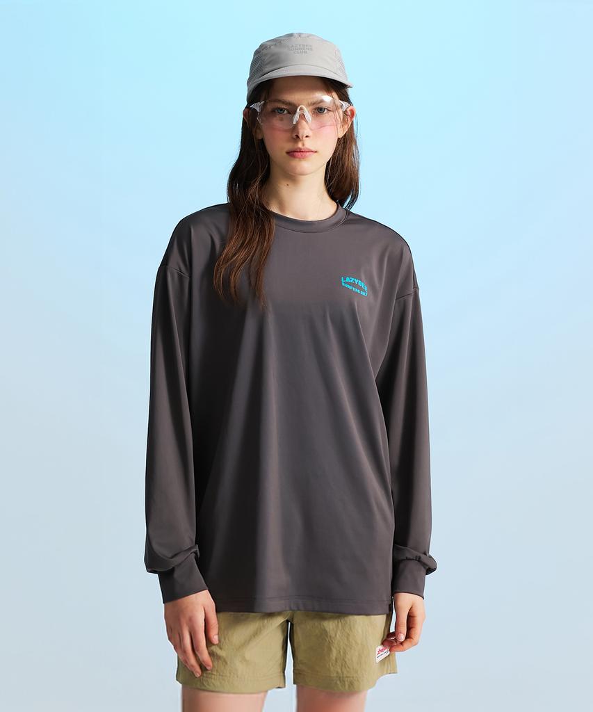 Leijibi [Set] Dry-Cooling Oversized Long-Sleeve Rash Guard + Swimsuit Shorts Set M Dark Gray