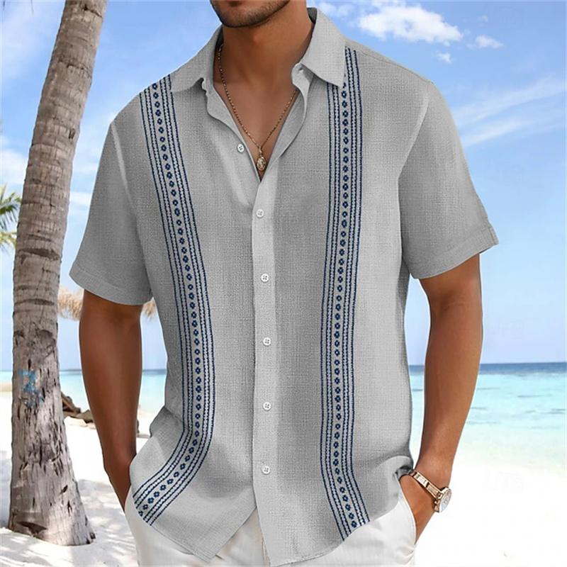 Camicia da uomo a maniche corte stile hawaiano retrò, Stampa alla moda, Stile vacanza al mare, Collo a revers, Tessuto confortevole, Taglie