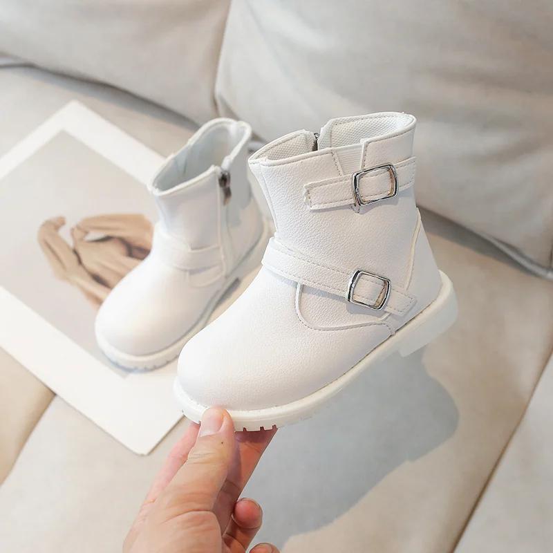 Autumn/Winter Single Baby Girls Elegant Fashion ZIP Cartoon Casual Black/White Comfortable Round Toe Warm Kids Short Boots