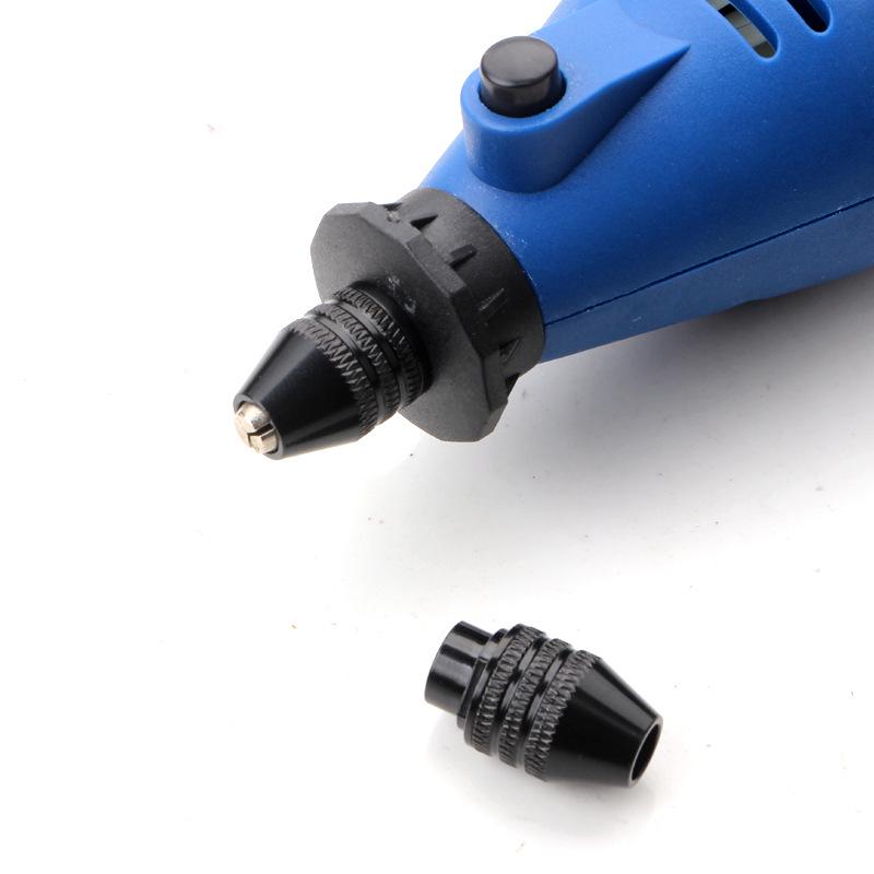 Mini Drill Chuck with Three-Jaw Nut, Flexible Shaft, and Long/Short Tail Accessories