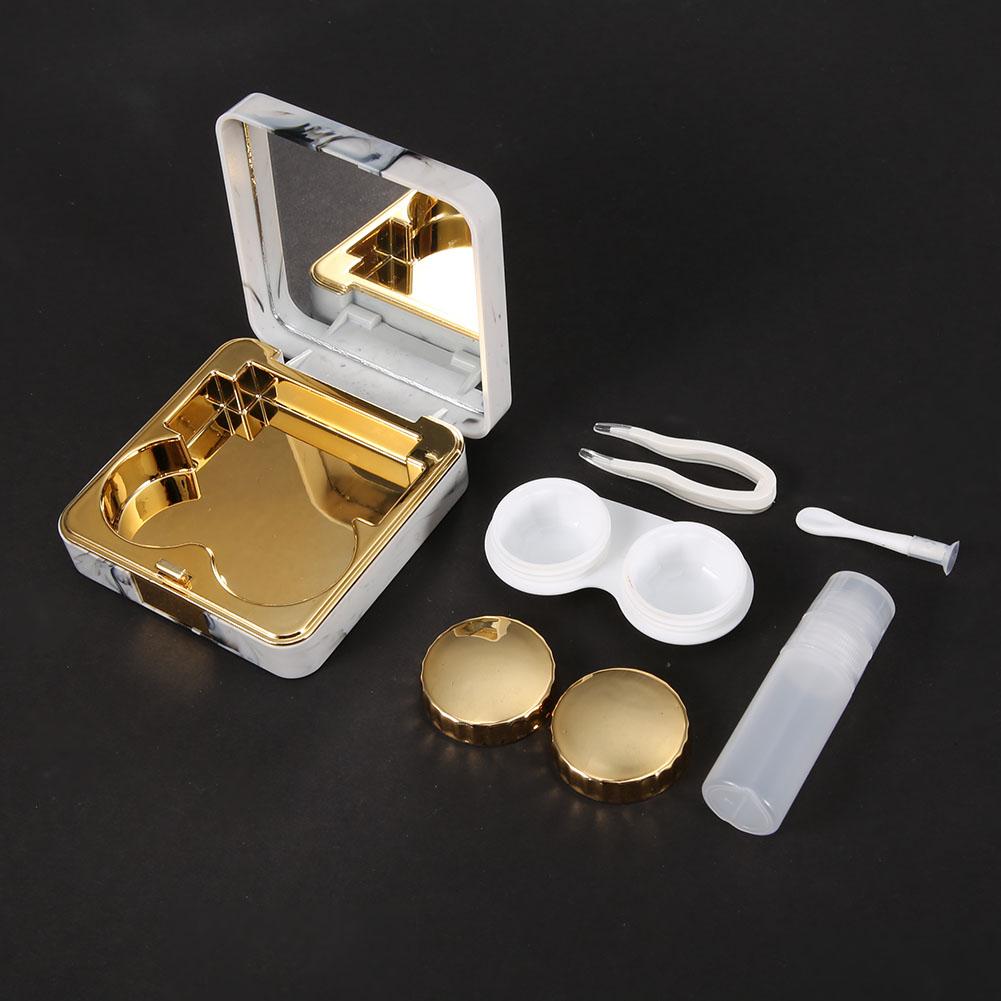 Portable Marble Surface Mirror Square Soaking Contact Lens Case Golden