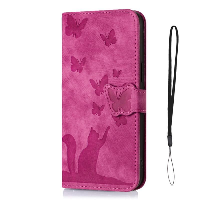 

iPhone 17 Pro Max Butterfly Cat Embossed Leather Flip Case with Card Holder iPhone 14 Pro