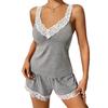 Women's Lace Patchwork Casual Camisole and Shorts Pajama Set - Fashionable and Comfortable