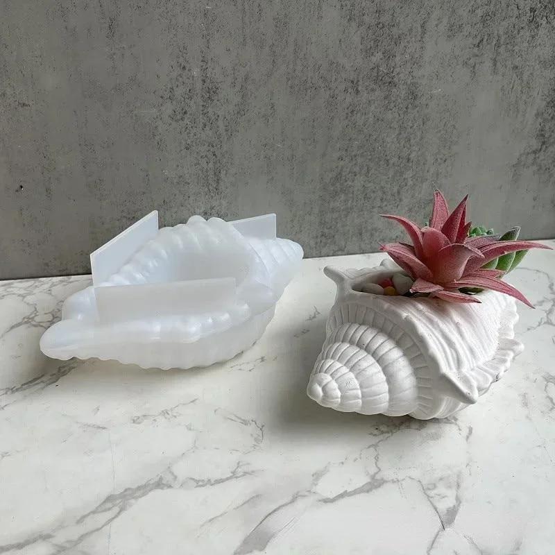 Creative Shape Handmade Molds Conch Potted Flower Pot Mould Succulent Flower Pot Mold Gypsum Plaster Resin Concrete Molds