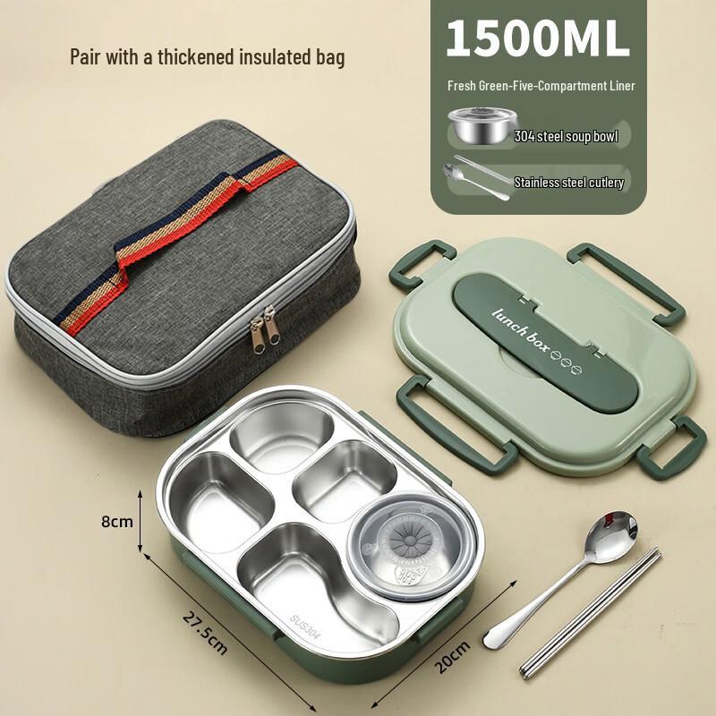 Zhishi 304 Stainless Steel 5-Compartment Bento Lunch Box Set