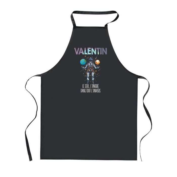 Tablier de cuisine - PLANETEE - Valentin Unique dans l'Univers - Noir - Impression Bretonne - 90x60 cm