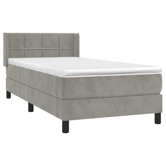 3130931 vidaXL Lit à sommier tapissier et matelas Gris clair 90x190 cm Velours