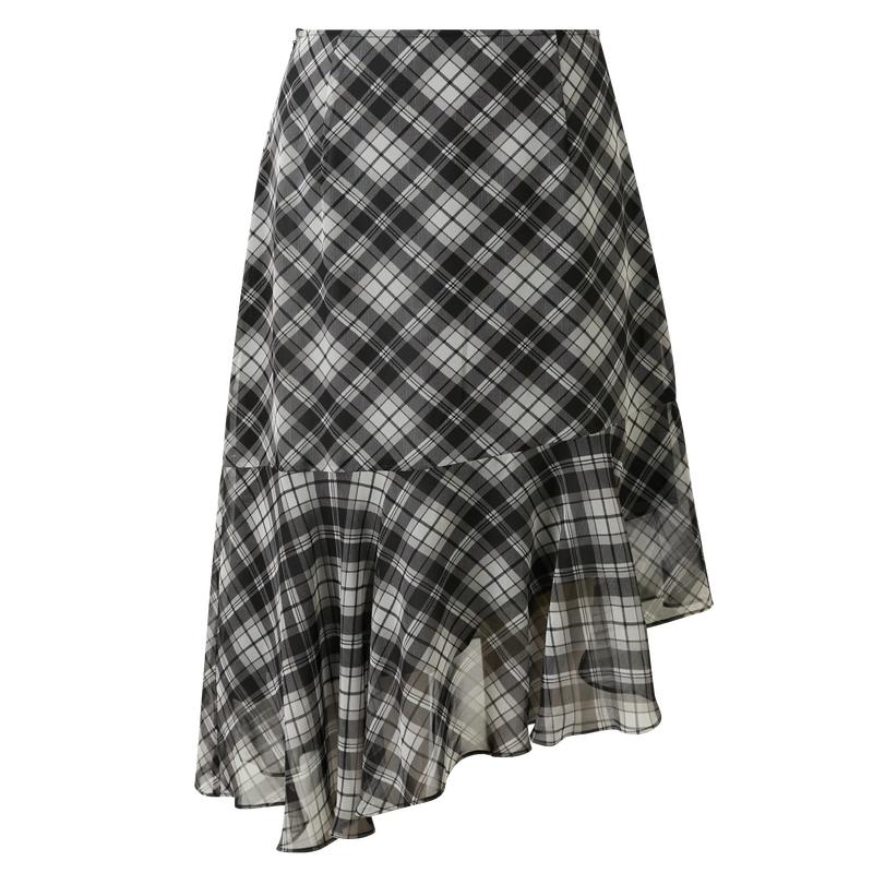 SanCai Women s Asymmetrical Patchwork Plaid Midi Skirt S
