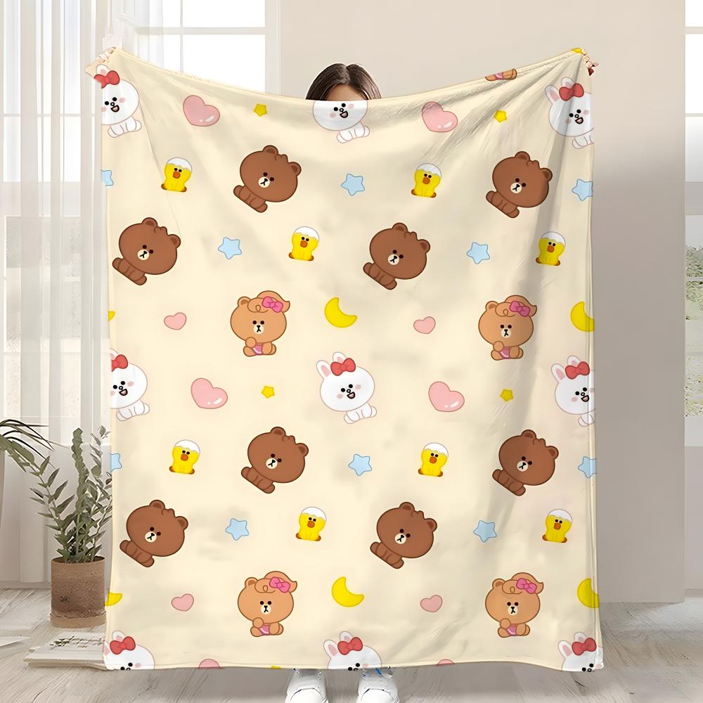 B-Brown Bear and C-Cony Throw Kid-Friendly Flannel Throw Blanket Soft Warm Anti-Static Washable All Season