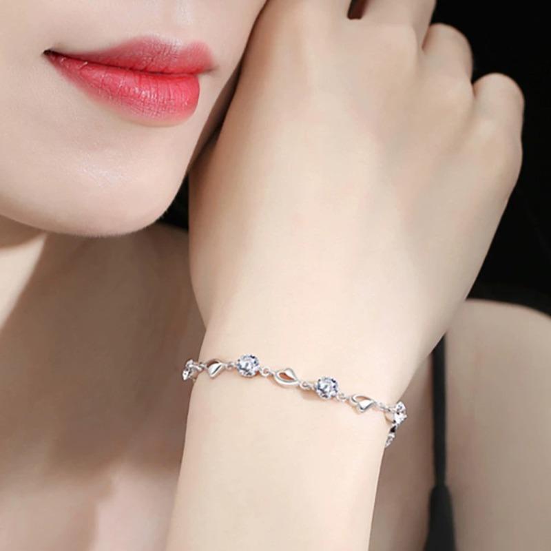 925 Silver Heart Shaped Bracelet For Women Retro Korean Versatile Zircon Charm Bracelets Party Jewelry Gifts