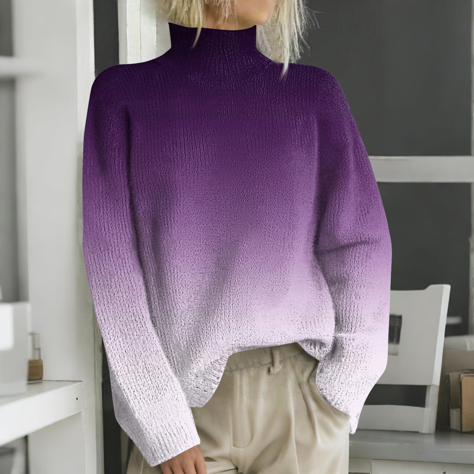 

Рождественские толстовки для женщин Вязаный свитер Милая рубашка Осенняя водолазка Пуловер Топы XXL фиолетовый