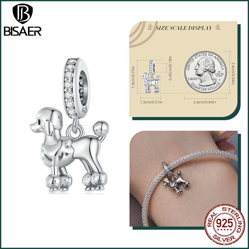 BISAER Plata 925 Encanto Lindo Perro Cuentas Perro Salchicha Mascota Animal Colgante Chapado en Platino Apto Mujeres Pulsera DIY Joyería Fina