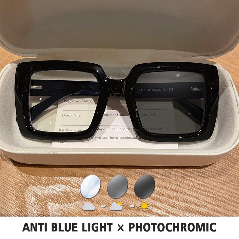 BLMUSA Square Photochromic Blue Light Blocking Large Frame Eyeglasses fashion Reading Glasses ladies Prescription Myopia Glasses