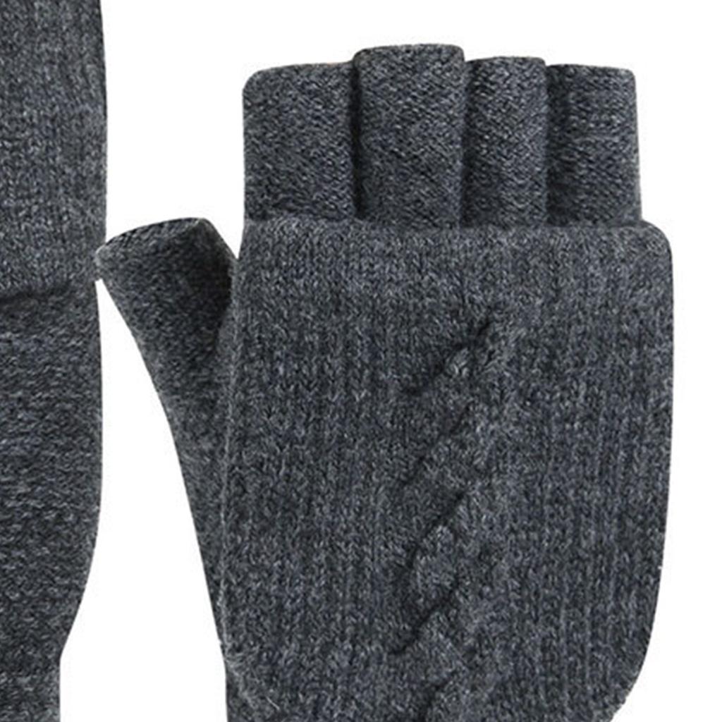 1 Pair Flip Fingerless Gloves Men Winter Soft Thick Warm Convertible Mittens for Typing Running