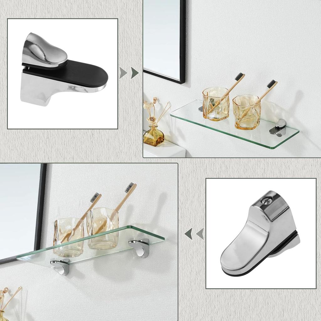 4Pcs Adjustable Wood/Glass Shelf Bracket Wall Mount Zinc Alloy Shelf Holder Support Glass Layer Clamp Anti-Slip Partition Clamps