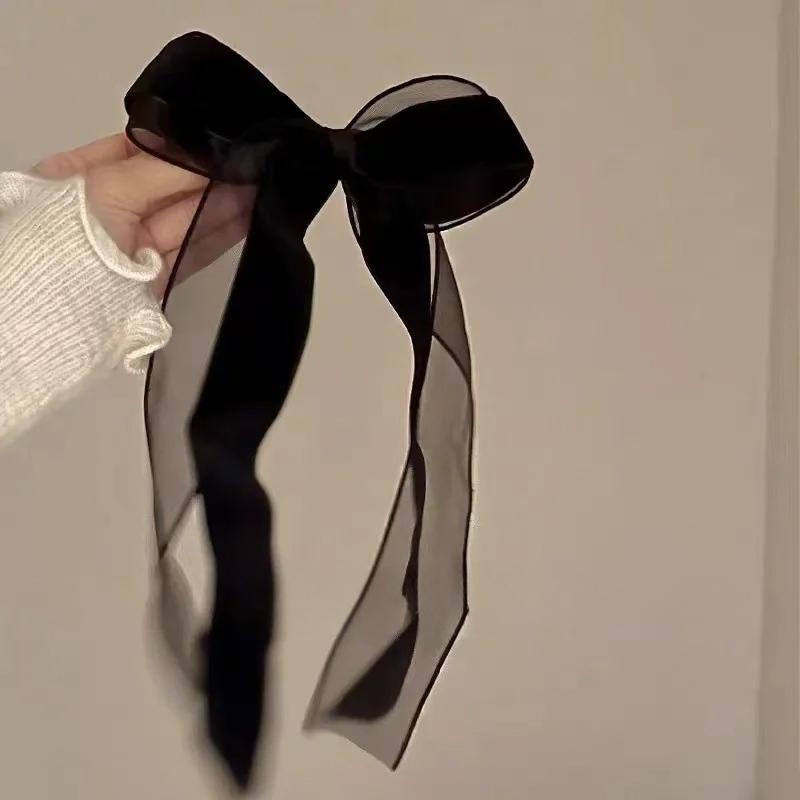 1PC Black Velvet Large Bow Knot Hairpin Spring Clip for Women Girls Satin Bow Hair Ties Duckbill Hair Clips Female Hair Accessories