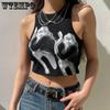 WTEMPO Sommer Damen Figur Bedruckte Rundhals Cropped Tops Mädchen Schwarz Braun Lässige Ärmellose Kurze Westen