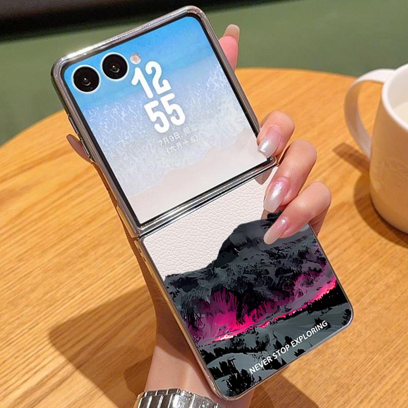 

Чехол с рисунком самолета и снежной горы для Samsung Z Fold 7 6 5, роскошный гибридный 3-в-1, кожаная накладка с покрытием, складной чехол для телефона для Samsung Z Fold7 Fold6 Fold5 Samsung Z Flip7 FE/Flip6 бежевый