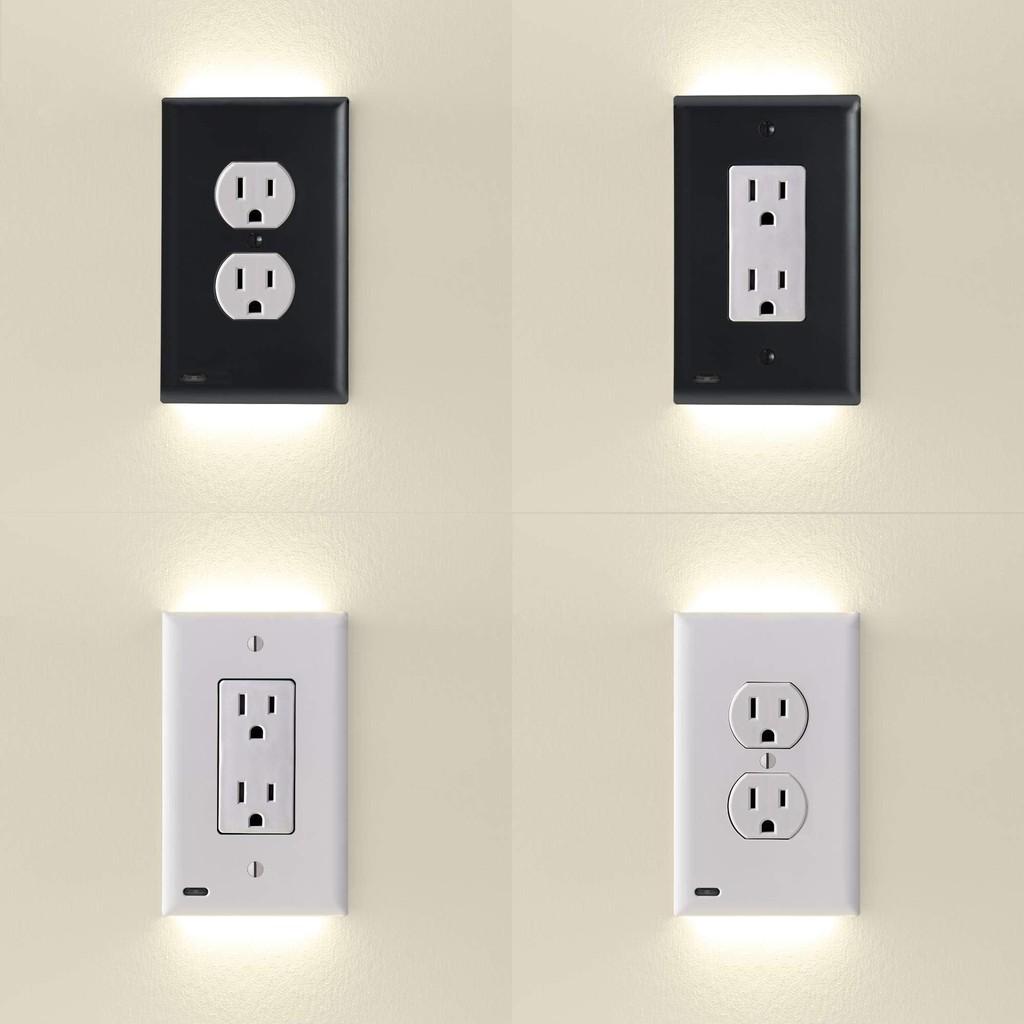 Outlet Cover Wall Socket Plate Double Led Night Light Sensor Coverplate Plug
