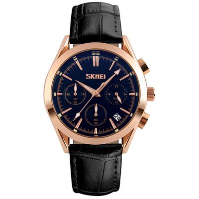 Watch Black Leather Strap Arm Watch Chronograph Waterproof Brand Analog Business Stylish Casual Luminous Watch Luxury Day Gift Watches for Men SKMEI