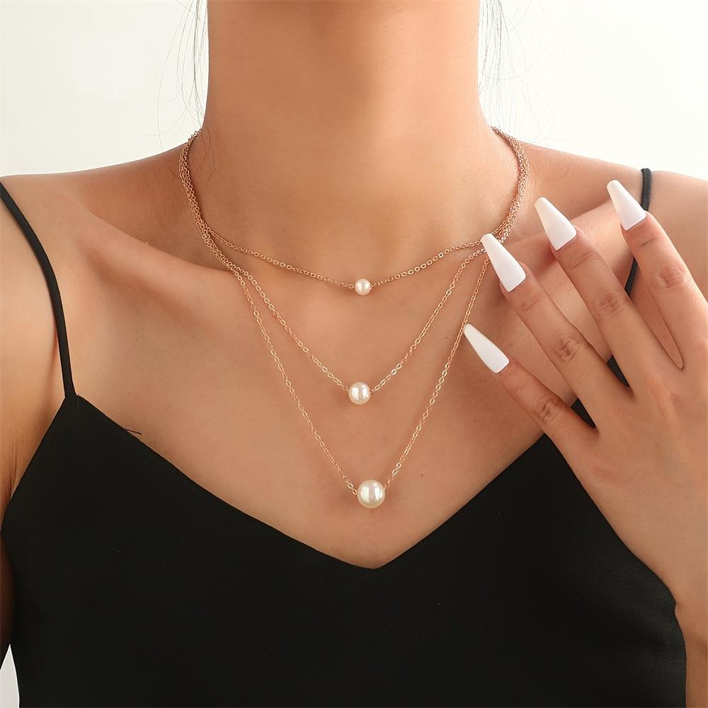 

Ladies Necklace, Simple Imitation Pearl Necklace, Multi-layer Necklace Fashion ins Versatile Clavicle Chain Necklace 1