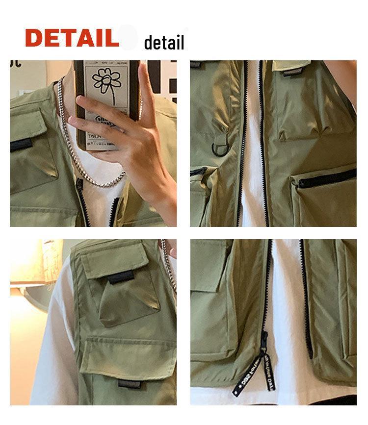Korean Trend Men's Multi-Pocket Workwear Vest - Summer Loose-Fit Sleeveless Waistcoat