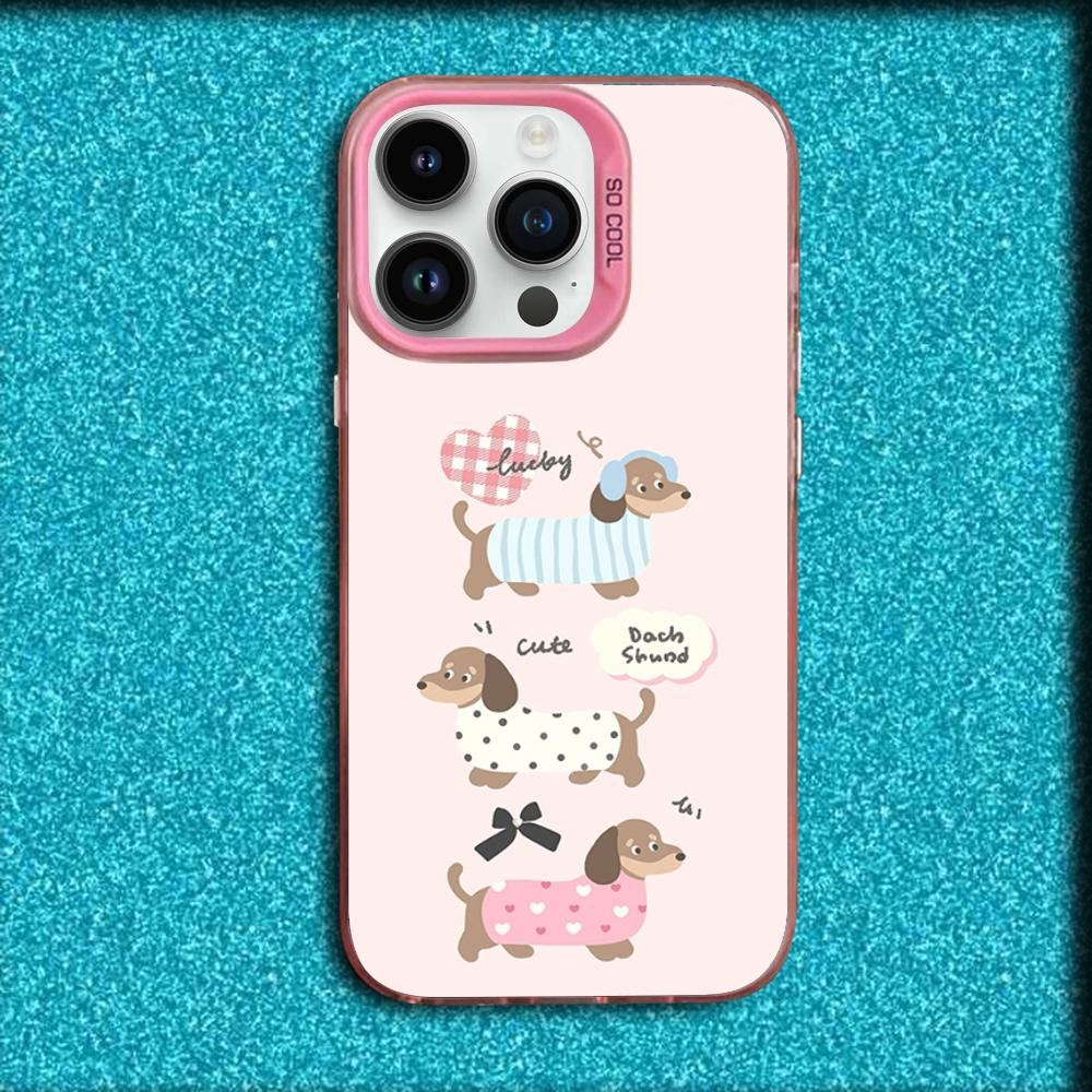 Dachshund Sausage Dog Puppy Phone Case For iPhone 16,15,14,13,12,11,Mini,Pro,MAX Pink Matte Silicone Cover iPhone13mini