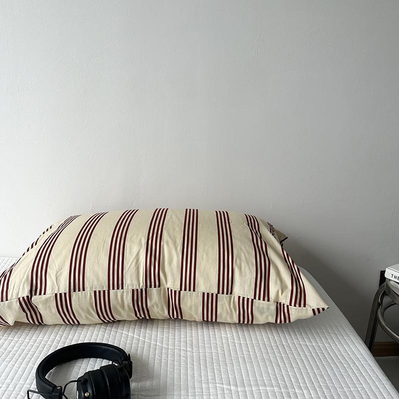 Solid Color Striped Pure Cotton Pillowcase (Single Piece)
