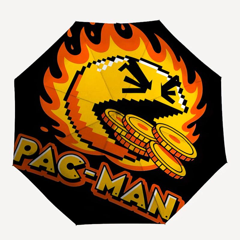 

1PC PacMan Flaming Coins Automatic Folding Umbrella - Compact 8-Rib Design, Durable Plastic & Iron, Daily Use F010612