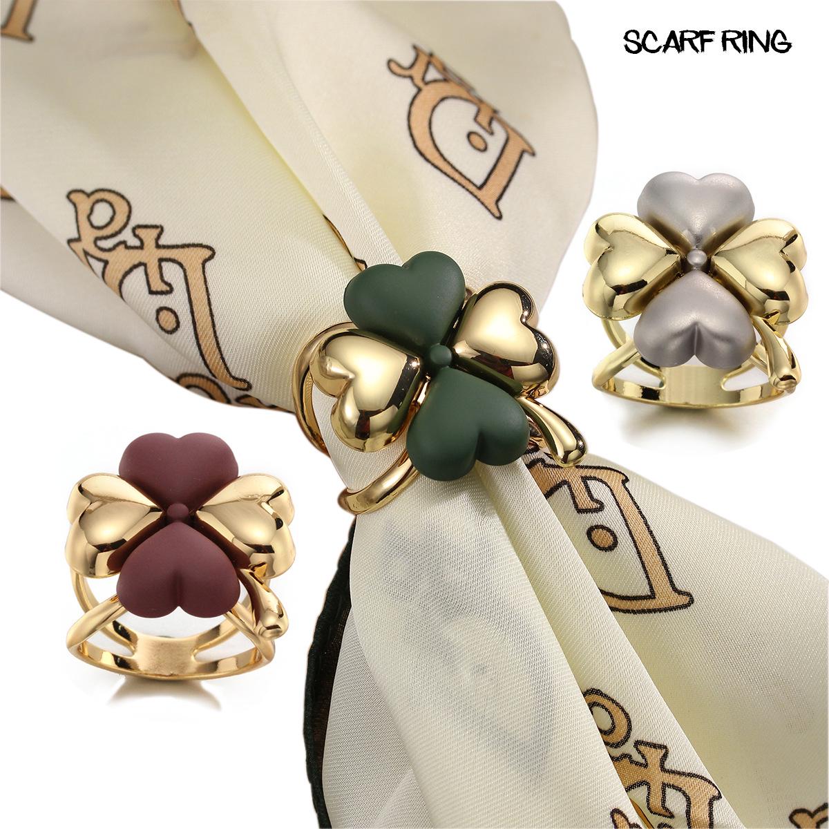 

Four-Leaf Clover Luxury Scarf Buckle Ring: Versatile Bow & Knot Accessory серебряный