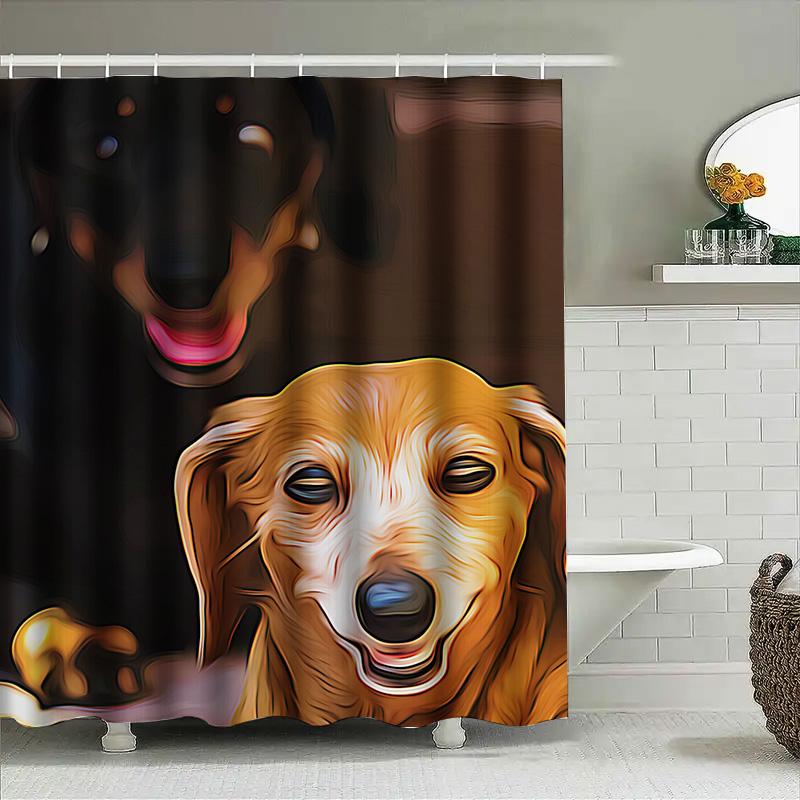 Vibrant Bathing Shower Curtain Adorable Dogs Print Bathroom Decoration Waterproof Fabric Home Accessories Modern Artistic Design