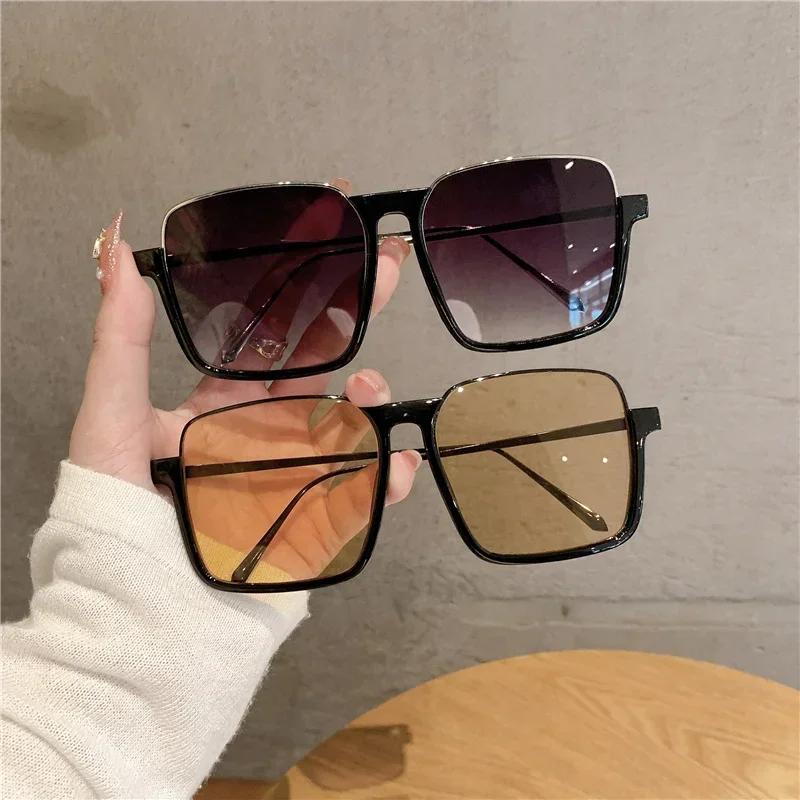 Sunglasses Women Men Oversize New Luxury Brand Design Retro Travel Drive Semi-Rimless Square Frame Vintage Sun Glasses Unisex
