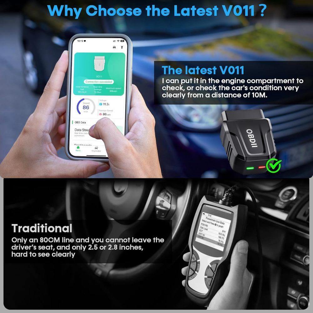 Bluetooth OBD2 skener APP pre auto: Bezdrôtový jednoduchý setup 1S Automatické pripojenie k telefónu - Čítačka chybových kódov motora vozidla s funkciou vymazania/resetovania Diagnostický nástroj