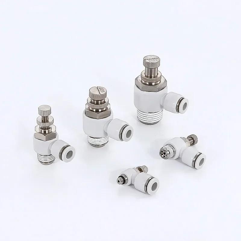 Pneumatic Hose L Type SL Throttle Valve 1/4 3/8 1/2 Thread White Cylinder Speed Control Connector Accessories Speed Controllers