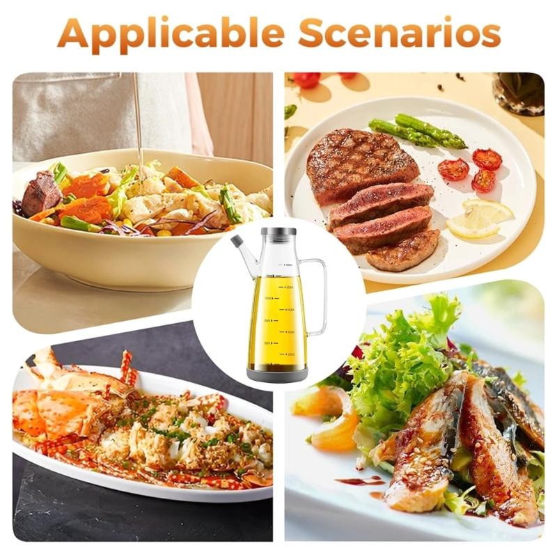 Drip Proof Nonrust Steel Glass Oil Dispenser Leak proof Kitchen Oil Bottle For Cooking Vinegar Soys Sauce With Wide Mouths Easy Cleaning