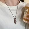 Autumn and Winter Coffee Colored Teddy Bear Sweatshirt Necklace with Hip Hop Design Niche Long Titanium Steel Sweater Chain New
