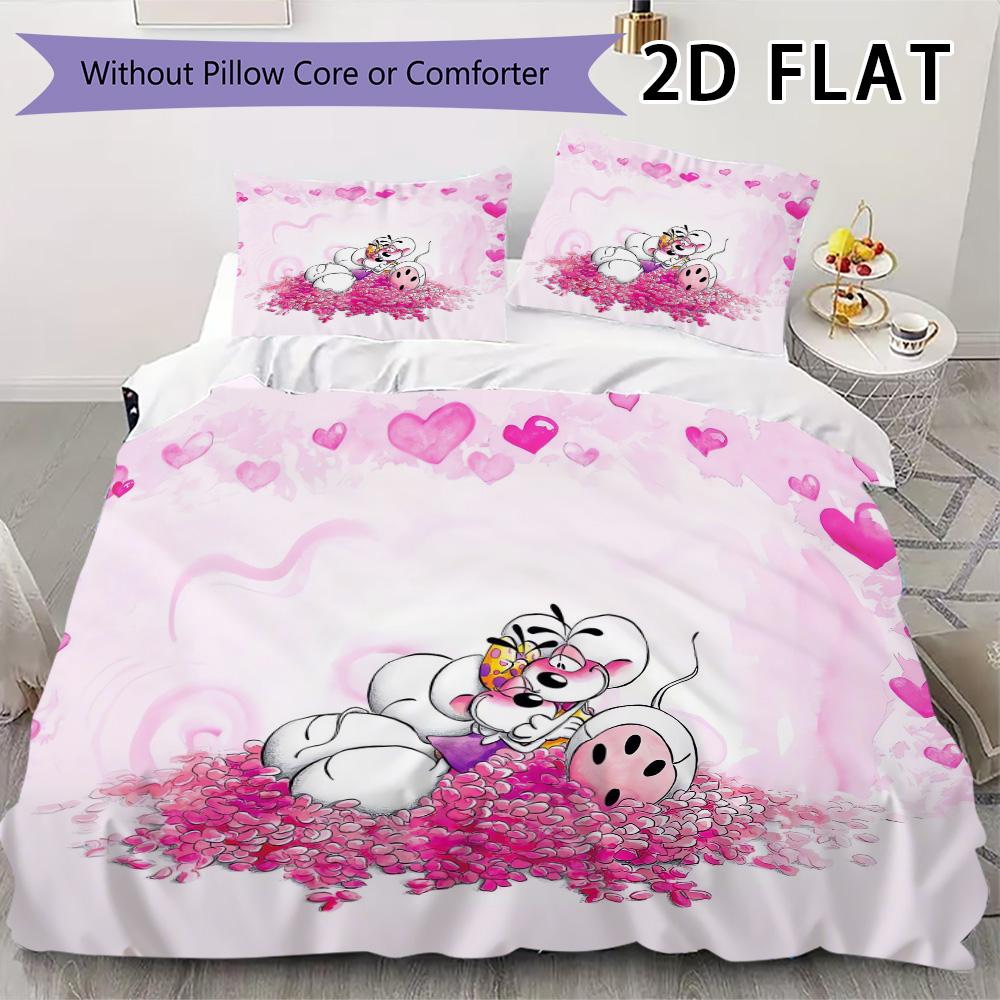 Diddl Pattern Bedding Uilt Set Uilt Cover Pillowcase Home Decoration Birthday Gift (1 * Duvet Cover + 2 * Pillowcase Without Core)