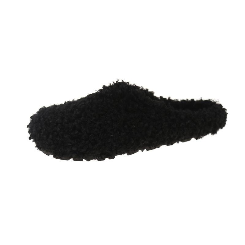 Autumn and Winter Simple Lazy Bag Head Wool Shoes Lamb Wool Lazy Half Drag Warm Outer Flat Slippers