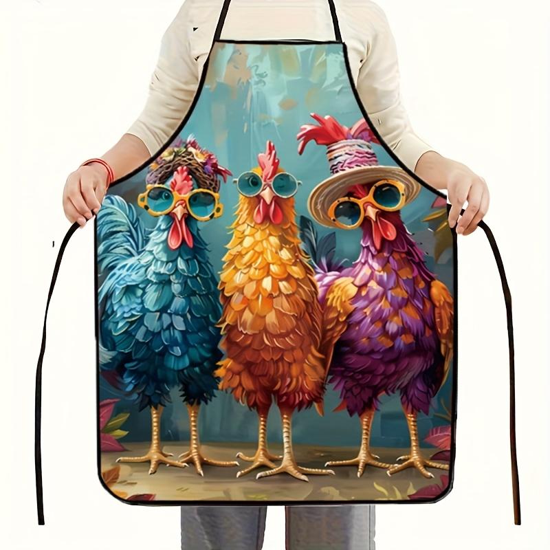 1pc, Vibrant Rooster Design Kitchen Apron | Fun Rooster Illustration with Stylish Glasses and Hat | Durable and Long-Lasting, Su