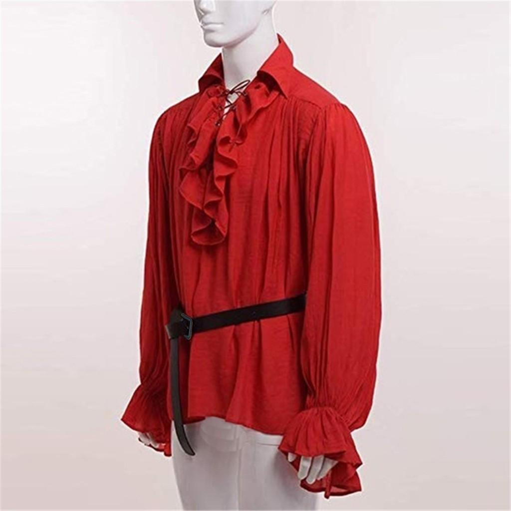 High Quality Fashion Men Bandage Long Sleeve  Shirt Gothic Man Blouse