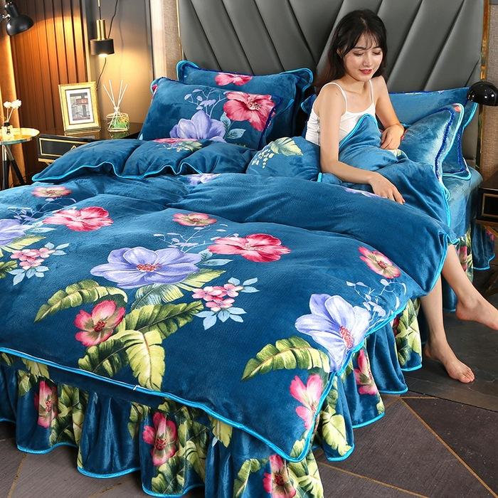 Maternal And Infant Grade Thickened Milk Fleece Four-Piece Set, Double-Sided Coral Fleece Fleece Quilt Cover, Flannel Bed Sheet