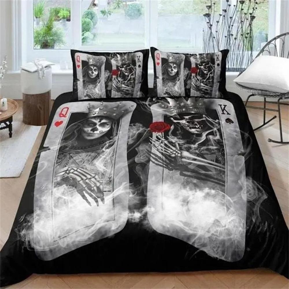 Skull Chevalier Duvet Cover Set King Size Horror Skeleton Bedding Set Day Of The Death Comforter Cover 2/3pcs For Boys Men Gifts