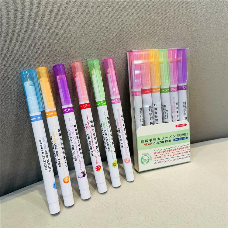 6 sztuk/zestaw Kawaii kwiaty w kształcie linii zakreślacze końcówka rolki krzywa Liner Marker do pisania Journaling rysunek artykuły papiernicze