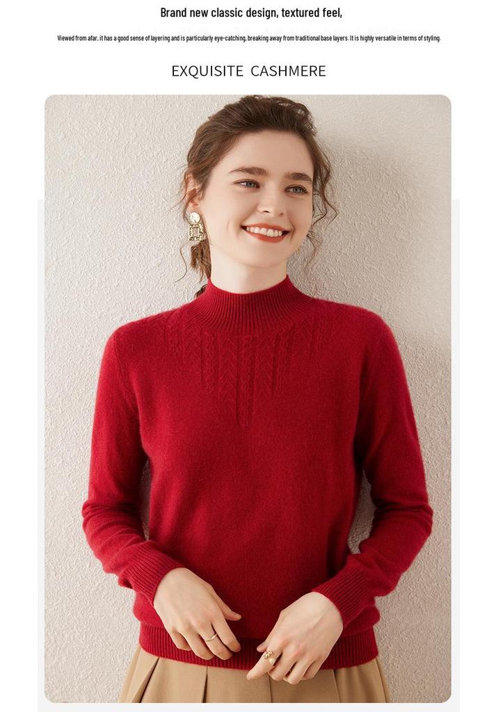 Women's Cashmere Long Sleeve Knitwear: Versatile, Stylish, Slimming Half-High Neck Sweater for Autumn/Winter