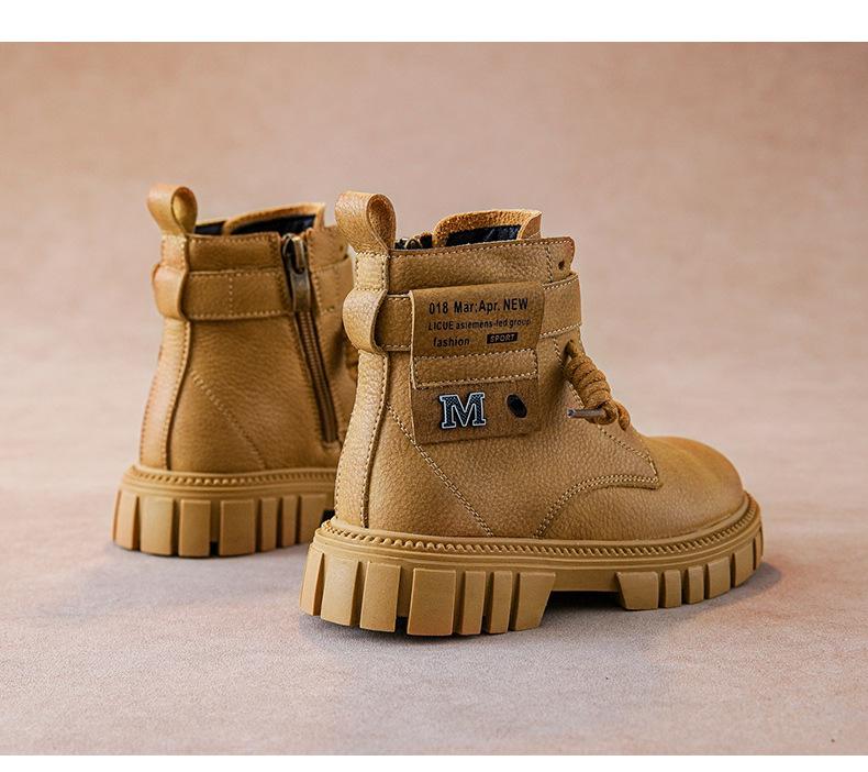 Boys' 2025 Autumn/Winter Fashion Casual Leather Ankle Boots for Middle and Big Kids - Korean Style