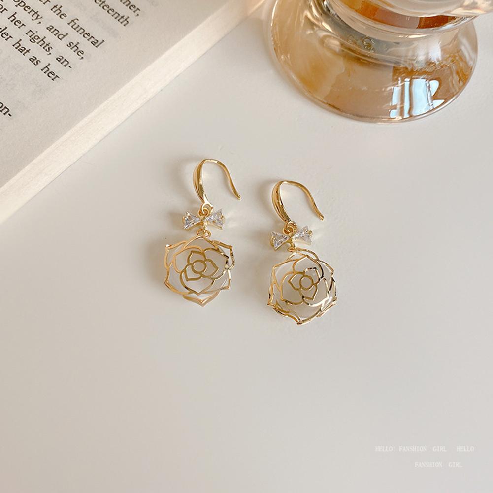 925 Silver Needle Camellia Pearl Earrings For Women Retro Simple Earrings Jewelry Accessories For Girls Gifts