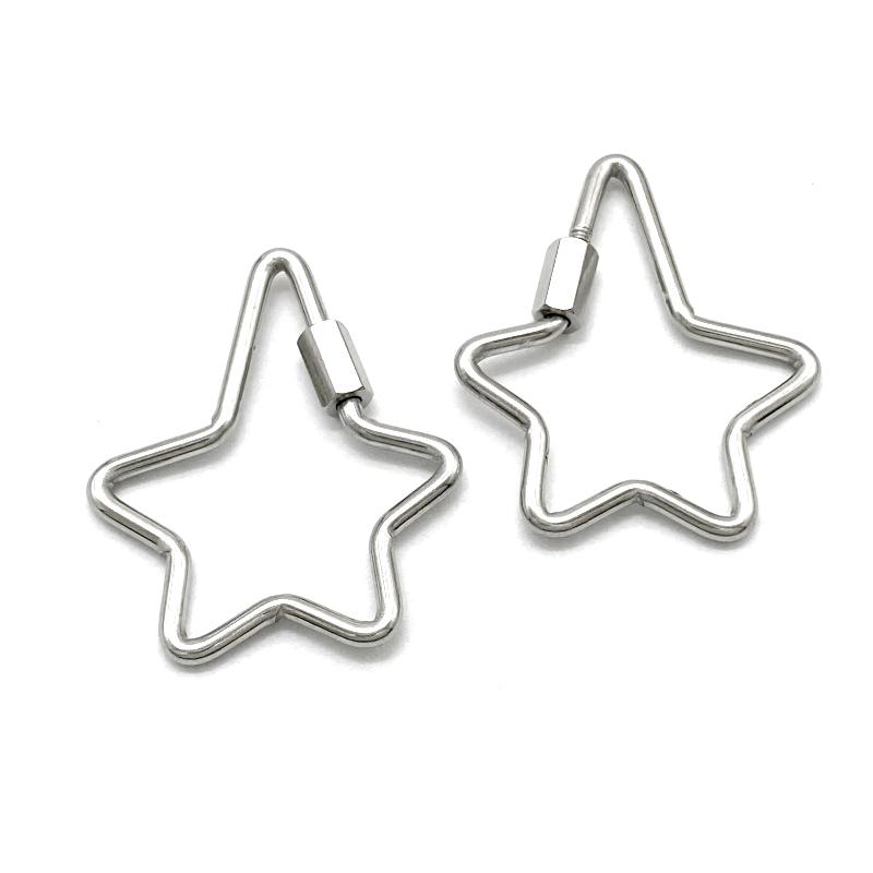 Creative Stainless Steel Star Hexagon Carved Screw Lock Hook Carabiner Keychain Jewelry Diy Clasp