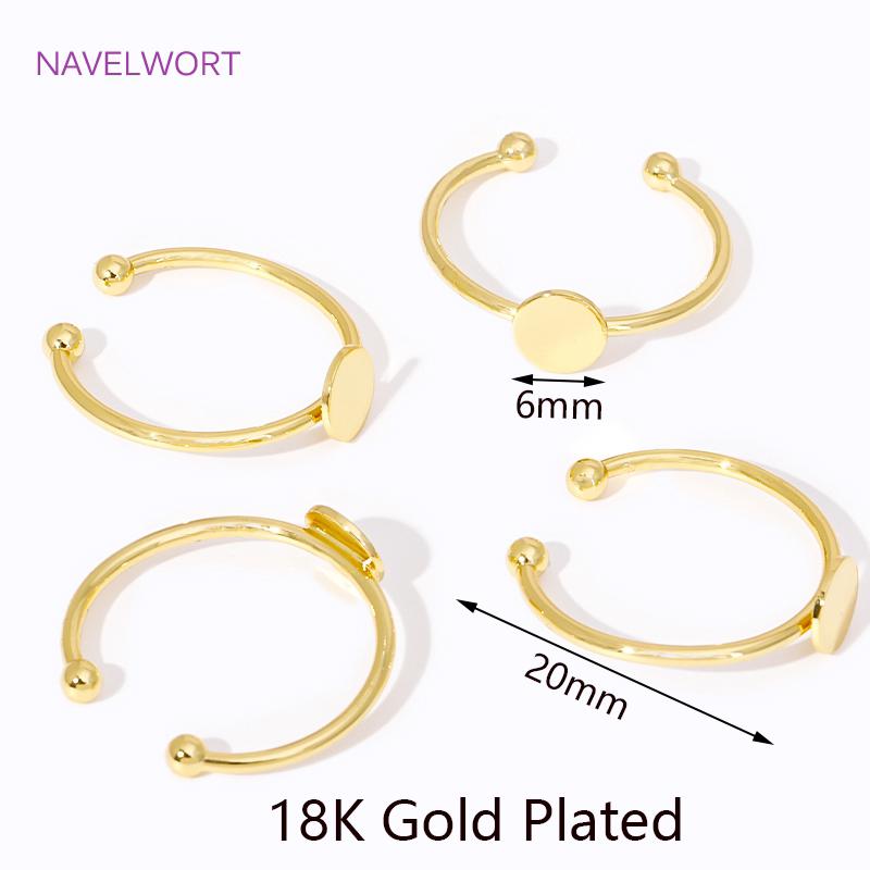 Simple Fashion 18K Gold Plated Brass Adjustable Opening Ring For Women Couple Ring Jewelry Gift DIY Jewelry Making Accessories 2 pieces