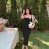 Temperament Spring and Summer New Folded French Pink Dress Waist High Sense Skinny Split Suspender Long Dress